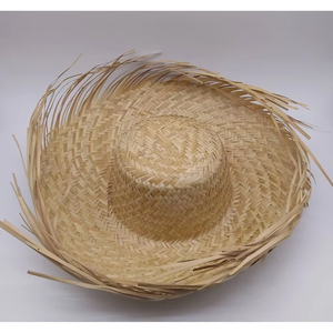 Sombrero de paja de trigo natural de ala ancha unisex, gorra protectora solar de playa Hawaiana para granjeros campesinos muy barata para protección solar - Product Image 1