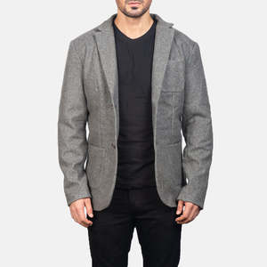 Blazer Borges de Lana Gris con Tres Bolsillos Exteriores, Dos Bolsillos Interiores y Cierre de Botones - Product Image 1