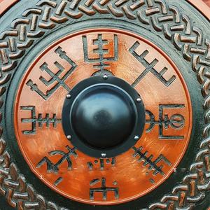 โล่ไวกิ้ง JEXMOO ทำมือ ขนาด 24 นิ้ว ทำจากไม้และเหล็กกล้าคาร์บอนสูง ดีไซน์แบบมีฐานตรงกลาง พร้อมรองรับการปรับแต่งและใช้งานร่วมกันได้ - Product Image 5