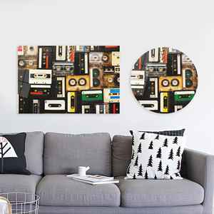Impresión en Lienzo de Cinta de Casete Retro: Decoración Única para Sala de Música, Arte en Vidrio Templado - Product Image 1