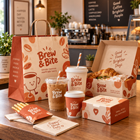 Ensemble d'emballages personnalisés AT PACK pour café avec logo, sacs en papier, boîtes alimentaires, gobelets à café et fournitures à emporter pour la marque de boulangerie et de restaurant