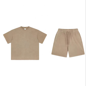 ชุดกางเกงขาสั้นผ้าฝ้าย100% ระบายอากาศสไตล์สตรีทสูงสำหรับผู้ชายชุดเสื้อผ้าสองชิ้นแบบผูกเชือกชุดสวมใส่ในฤดูร้อน - Product Image 2