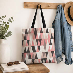 Geometric Cotton Canvas Tote <b>Bags</b> Full Stylish Digital Printed Fabric Pattern <b>Bag</b> With <b>Black</b> Handle African Assent <b>Bag</b> For All - Product Image 1