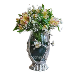 Vase à fleurs fait à la main décoration de maison support en aluminium poli brillant matériau en verre Vase de luxe fantaisie - Product Image 3