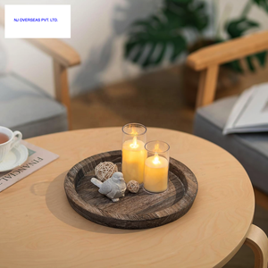 Bandeja Redonda de Madera para Servir con Florero y Velas, Apta para Alimentos, Acabado Pulido, Decorativa para Uso Residencial - Product Image 5