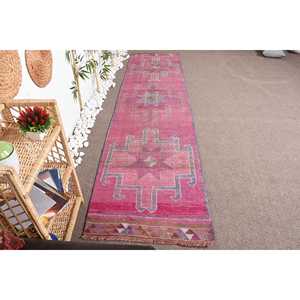 2.7x11.4 ft Turkish Rug, Herki Rug, <b>Red</b> Moroccan Rug <b>Wool</b> - Product Image 1