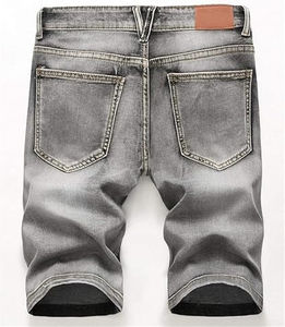 กางเกงยีนส์ขาสั้นผู้ชายทรงหลวม สไตล์สตรีทแวร์ลำลอง ผ้าฝ้าย 100% ปักโลโก้ตามสั่ง เอวสูง ยางยืด ใส่สบาย - Product Image 2