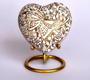 Beautiful Red color with Butterfly Engraved Heart <b>Keepsake</b> with stand Brass Cremation for <b>Ashes</b> - Product Image 4