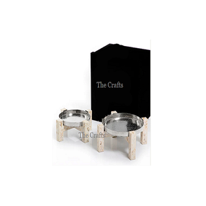 Cuenco de acero inoxidable para bombones con soporte de madera y fregona, Juego de 2 cuencos para servir dulces de diferentes tamaños a granel - Product Image 1