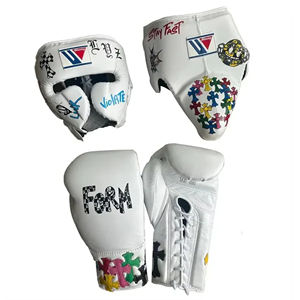 Ensemble de boxe en cuir de vache véritable Winning ATTIRE GEAR 2026, gants à boucles et crochets, rembourrage 4 couches, évacuation de l'humidité, protection des mains - Product Image 1