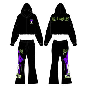 Chándal acampanado apilado de retazos con estampado 3D personalizado para mujer, conjunto de 2 piezas, pantalón de chándal de pierna ancha XXL, Sudadera con capucha, estampado de logotipo de invierno - Product Image 2