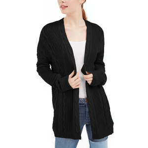 Cardigan Lungo da Ragazza Ultra Flirt con Lavorazione a Trecce, Apertura Frontale, Stampa Casual, Stagione Autunnale, Nero in Acrilico, Taglia Large - Product Image 1