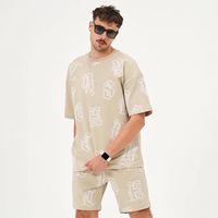 Ensemble de survêtement léger réversible personnalisé pour l'été, ensemble deux pièces délavé à l'acide, t-shirt court et short imprimés pour homme