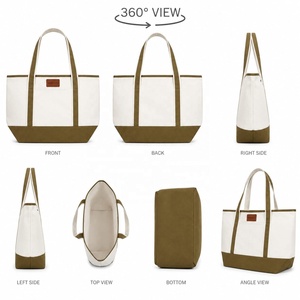 MORGANS <b>Canvas</b> <b>Tote</b> Bag Solid Color Minimalist Style Open Top Shopping Olive White - Product Image 2