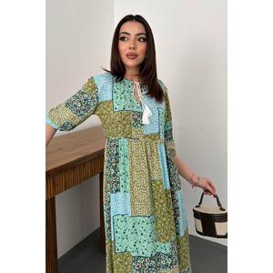 Green <b>Loose</b> Patterned <b>Dress</b> - Green - Product Image 4