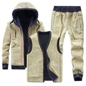 Cachemire hommes sweats à capuche + gilets + pantalons trois pièces ensembles hommes hiver Plus velours épais survêtement décontracté laine d'agneau ensemble hommes chaud - Product Image 6