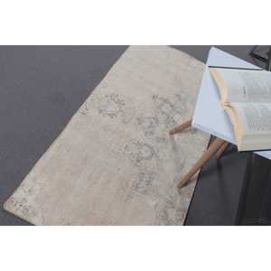 พรมตุรกีขนาดเล็ก, พรมวินเทจขนาด 2.1x4 ฟุต, พรมขนสัตว์สีเทาแบบอิคัต - Product Image 5