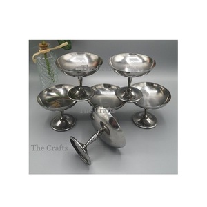 Ensemble de six tasses à crème glacée de taille personnalisée en acier inoxydable couleur argent tasse de service à crème glacée à bon prix - Product Image 1