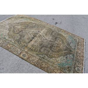 Tapis Turc Vintage Beige Bleu Patchwork Plat Tissage Écologique Pile Moyenne 5.8X9.4 ft Salle À Manger Décor Laine Matériel Latex - Product Image 2