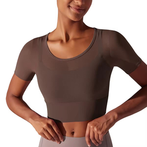 T-shirts en Spandex et Nylon, couleur unie, crop top, vêtements de sport personnalisés pour femmes, crop top pour femmes - Product Image 5