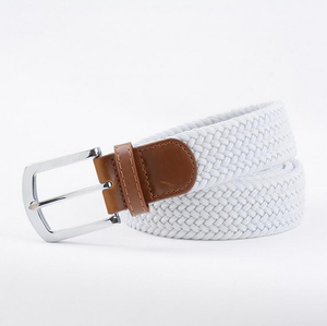 Ceinture élastique ajustable en cuir tressé blanc pour homme avec logo personnalisé - Product Image 2