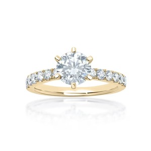 แหวนหมั้นทรงกลมหกกรงเล็บประดับเพชรแล็บเกรด F-VS2 ทองคำแท้ 14K ดีไซน์หกกรงเล็บ ผลิตภัณฑ์แท้ - Product Image 1