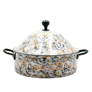Casserole florale élégante avec couvercle Style vintage Plat de service de table de qualité supérieure Motif floral noir Cuisine décorative - Product Image 3