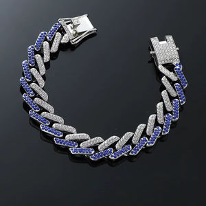 Luxury Blue Icedout Hip Hop Cuban Stainless Steel Bracelet Moissanite Diamond Quartz <b>Watch</b> Pointer Sapphire Glass Waterproof - Product Image 1