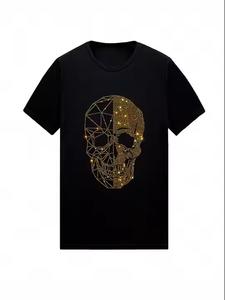 T-shirt Streetwear à épaules tombantes pour hommes 100% Cotton Custom Crystal Skull Print T-Shirt Hip-Hop Rhinestone OEM Private Label - Product Image 2