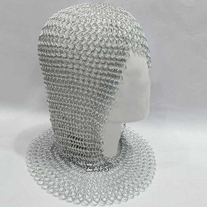 Venta al por mayor de calidad superior Medieval largo Chainmail Hood aluminio Butted Ring Full Coif moda Metal modelo Cosplay moderno plateado - Product Image 3
