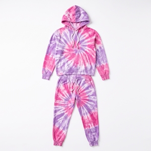 Women's Winter <b>Tie</b>-<b>Dye</b> Eco-Friendly Polyester Fleece Casual Jogger <b>Set</b> with Digital Print OEM ODM Custom Colors Low MOQ - Product Image 2