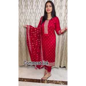 LAUNCHING NEW DESIGNER HEAVY EMBROIDERY VICHITRA SILK SALWAR KAMEEZ WORK TOP with DUPATTA SET for PARTY REVERSER All Seasons - Product Image 1