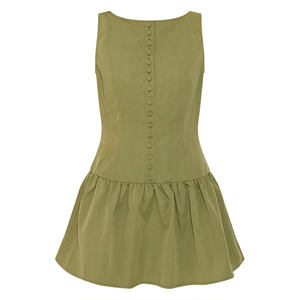 Vestido Tipo Camisero Sin Mangas con Cuello Redondo y Botones para Mujer, Color Caqui, Nuevo Producto con Estampado Bordado, al Mejor Precio, Estilo Fiesta - Product Image 5