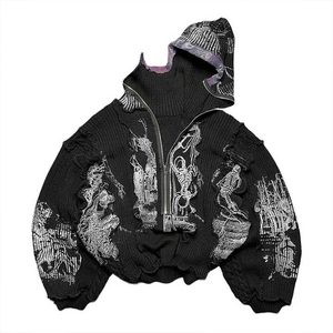 Chaqueta de tapiz tejida nueva personalizada con cremallera completa boomber streetwear para hombre con capucha a medida para hombre Sudadera con capucha a prueba de viento 2025 - Product Image 3