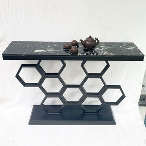 Contemporary Luxury Living Room Entry <b>Console</b> <b>Table</b> with Stone <b>Top</b> and Iron Frame - Product Image 2