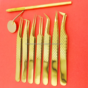 Meilleures pinces à épiler en acier inoxydable antistatiques à volume doré de marque privée, pointe en fibre, prise parfaite, 45/90 degrés, extension de cils, miroir - Product Image 6