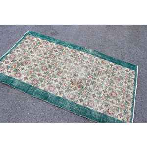 Alfombra Vintage, Alfombra Decorativa de 3.5x6.1 pies, Alfombra Turca de Lana con Rayas Verdes - Product Image 1