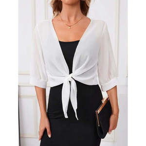 Veste boléro courte en mousseline de soie Truvakar pour femme, avec lien sur le devant, 25355 - Blanc - Product Image 6