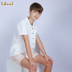 Chemise en lin décontractée pour adolescents, col en V, manches courtes, respirante, séchage rapide, 100% lin, brodée, certifiée OEKO-TEX - Product Image 3