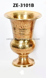 Tall Geometric <b>Gold</b> Metal <b>Vase</b> for Modern Hotel Lobby and Banquet Styling Copper Finished Leaf Arrangement Decor flower <b>vase</b> - Product Image 2