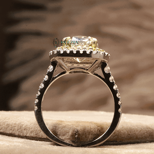 Yellow Cushion Cut Lab Grown Diamond Double Halo Prong <b>Set</b> Engagement <b>Ring</b> for <b>Women</b> - Product Image 5