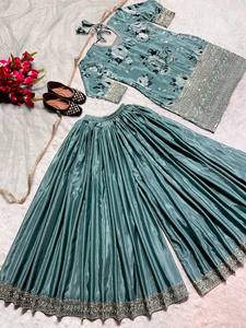 Dernier concepteur lourd pur Chinon soie broderie séquence travail Sharara costume par FabZone - Product Image 5