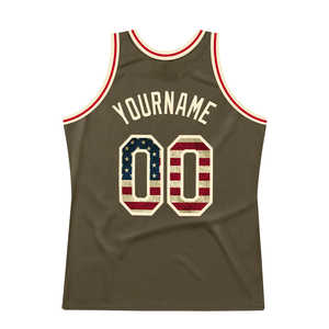 Maillot de basket-ball authentique pour crème avec drapeau personnalisé Olive Vintage USA 100% polyester respirant Salute to Service - Product Image 3