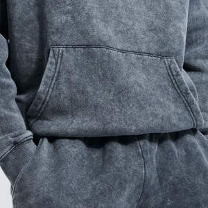 Venta al por mayor 400 Gsm Sweat Suit con lavado ácido bordado desgastado pantalones holgados y Sudadera con capucha conjunto chándal acampanado para hombres - Product Image 4