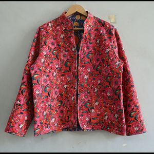 Veste pour femme élégante et écologique en coton matelassé à imprimé floral réversible, boutons, 100% coton, manches longues, hiver printemps - Product Image 3