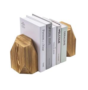 Serre-livres décoratifs vintage en bois gris avec supports en métal en laiton Support de bibliothèque élégant en bois pour bureau - Product Image 4