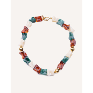 Collana CUCOCUCA fatta a mano 463250590 con pietre in resina multicolore e perline in acciaio inossidabile placcato oro, un audace statement di moda - Product Image 2