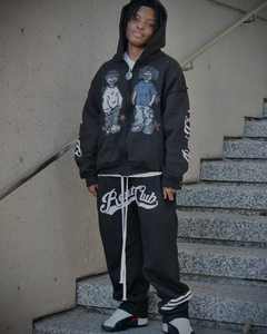 Haute Qualité Surdimensionné Goutte Épaule Sweats Logo Personnalisé Recadrée Boxy Hoodies Graphique Patchwork Broderie Zip Up À Capuche Hommes - Product Image 3