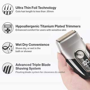 Rasoir électrique sans fil pour homme, rasoir rotatif à trois lames, utilisation humide et sèche, étanche IPX7 - Product Image 4