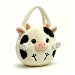 customized Cute <b>black</b> and white cow plush tote bag,Fluffy animal-shaped faux leather handle bag,Round spotted cow plush <b>handbag</b> - Product Image 5